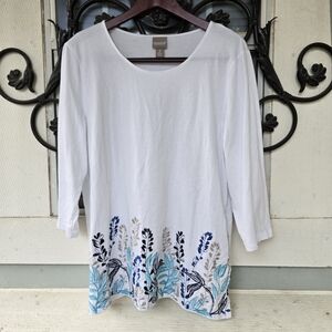 Chico's Floral Embroidered Top with 3/4 sleeves - Size 3 or XL or 16